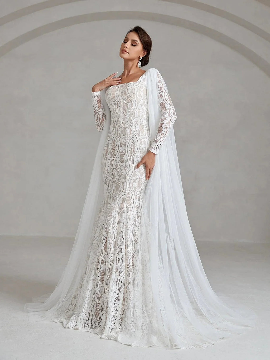 Amelia - Elegant Mermaid Lace Wedding Dress Cape