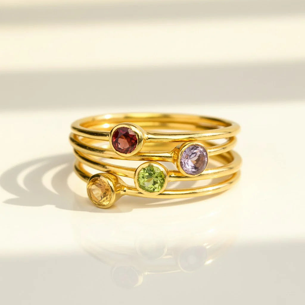 Freya - Stackable Birthstone Ring Set For Mom