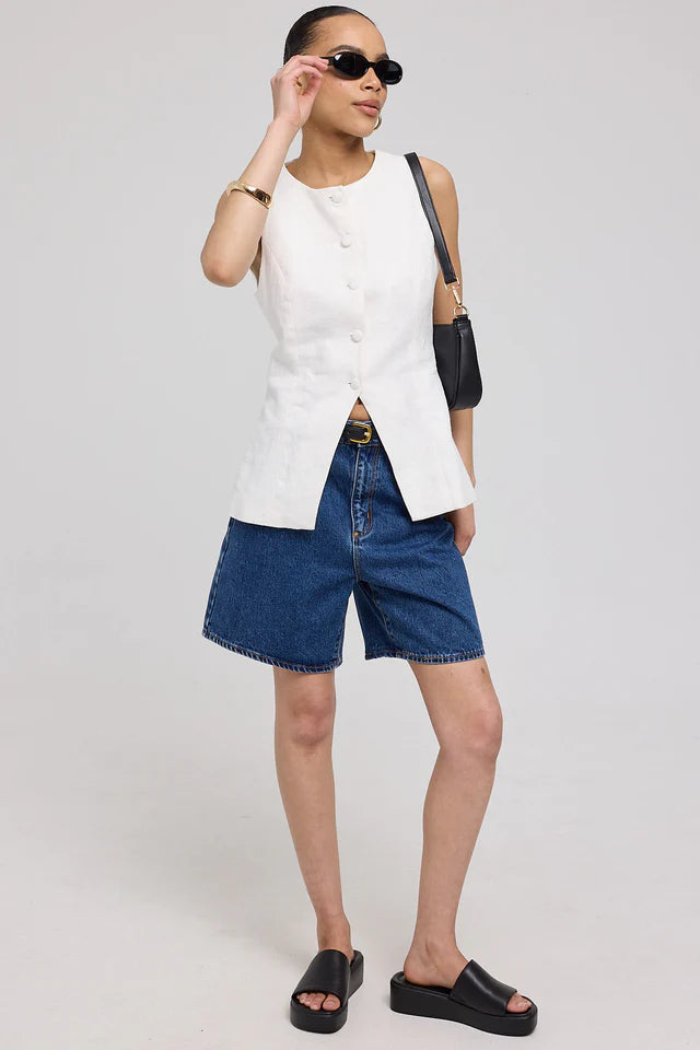 Aisha - White Long Line Top for Women