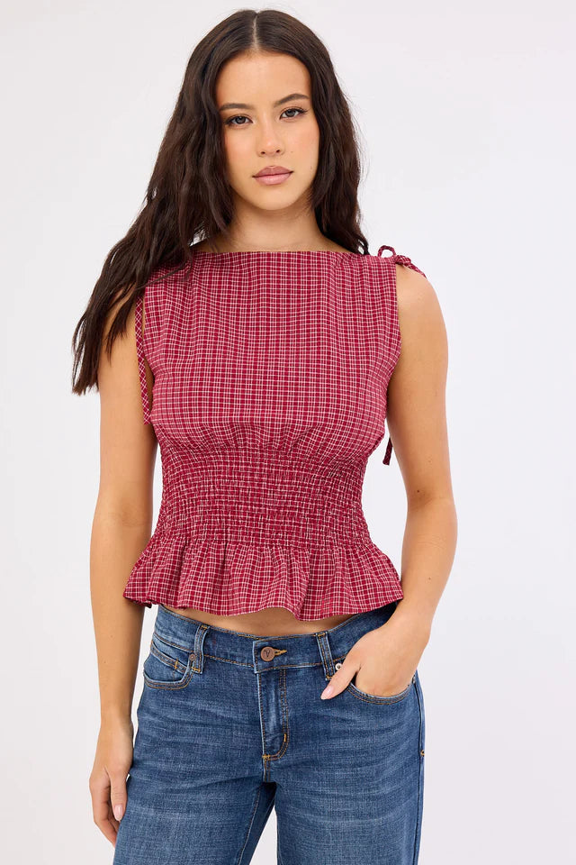 Agnes - Pink Ruched Tie Top for Women