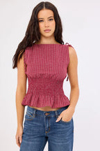 Agnes - Pink Ruched Tie Top for Women