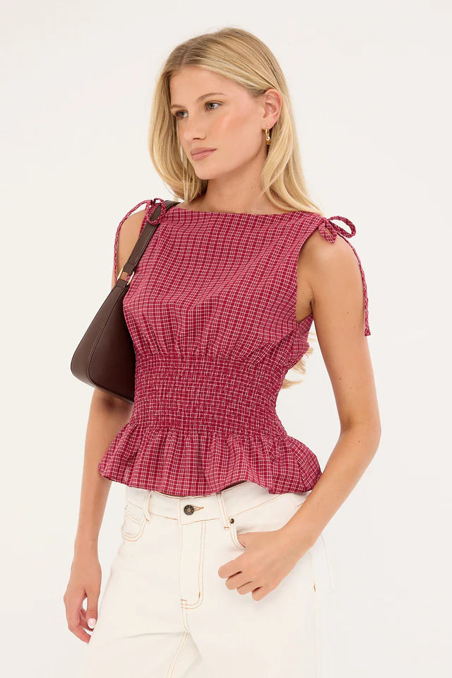 Agnes - Pink Ruched Tie Top for Women