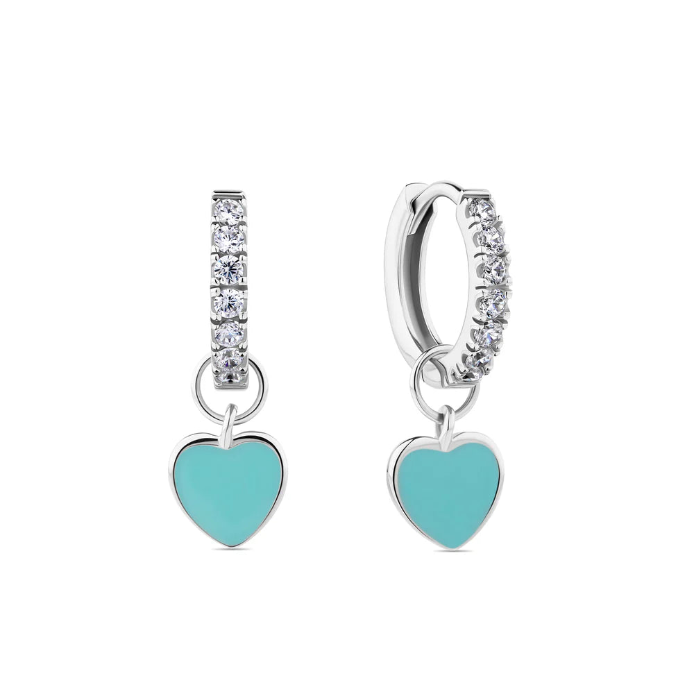 Aliza - Cubic Zirconia Enamel Heart Drop Earrings Silver