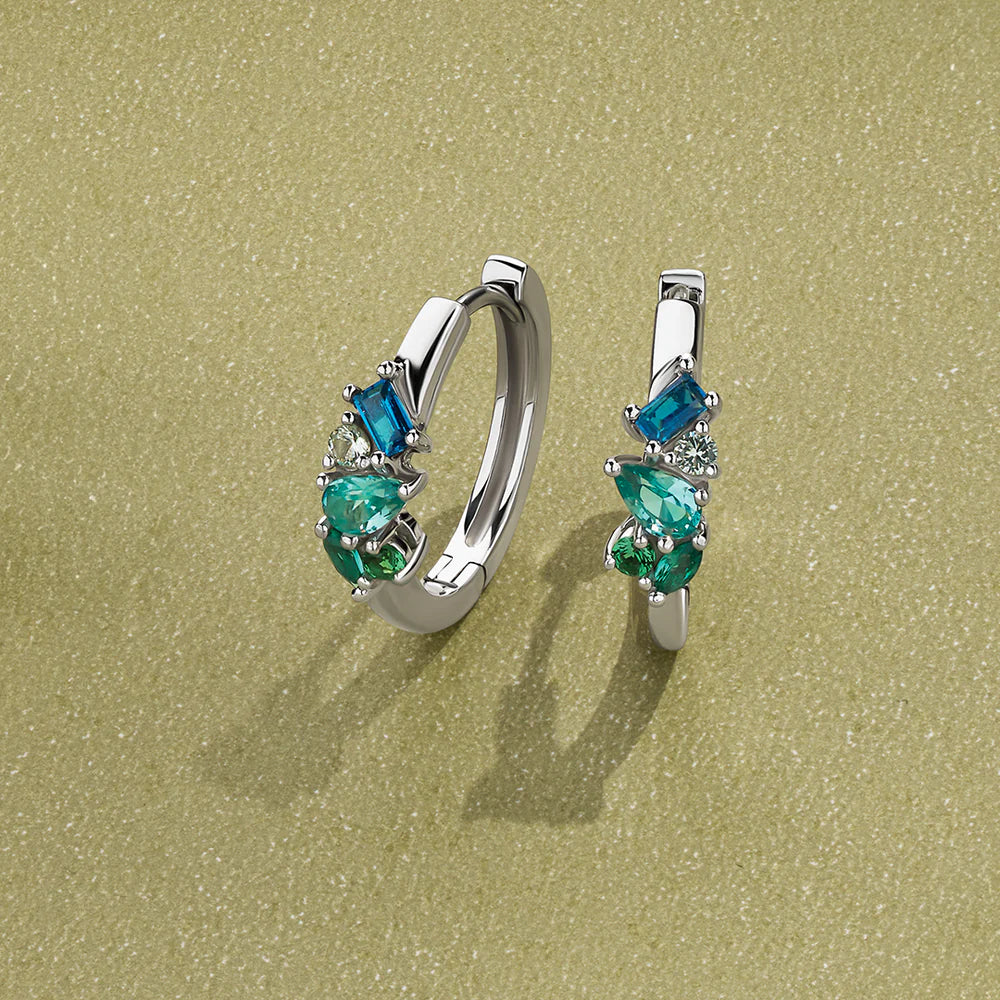 Aliyah - Cubic Zirconia Scattered Huggie Earrings Silver