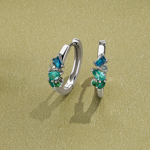 Aliyah - Cubic Zirconia Scattered Huggie Earrings Silver