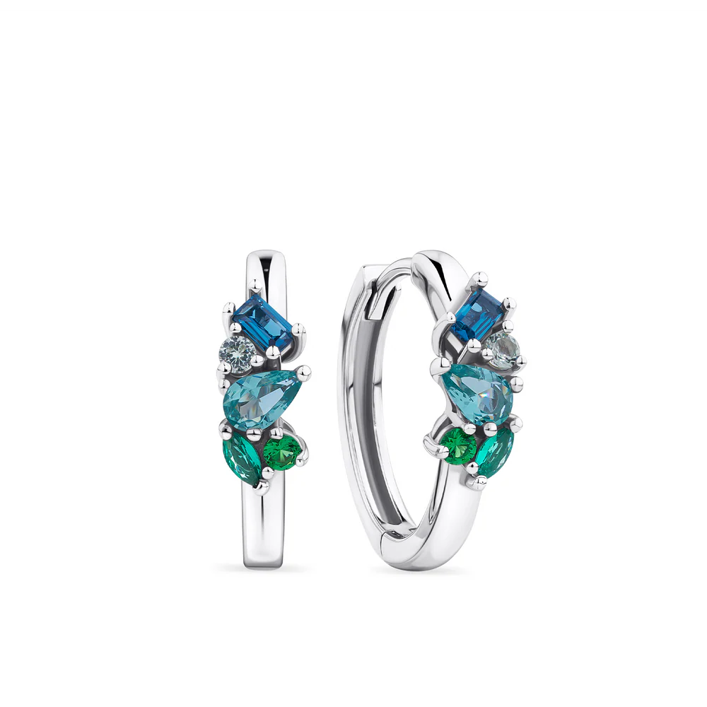 Aliyah - Cubic Zirconia Scattered Huggie Earrings Silver