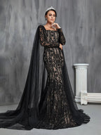 Amelia - Elegant Mermaid Lace Wedding Dress Cape