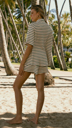 Annika - Lacole Stripe Shirt Shorts Matching Set
