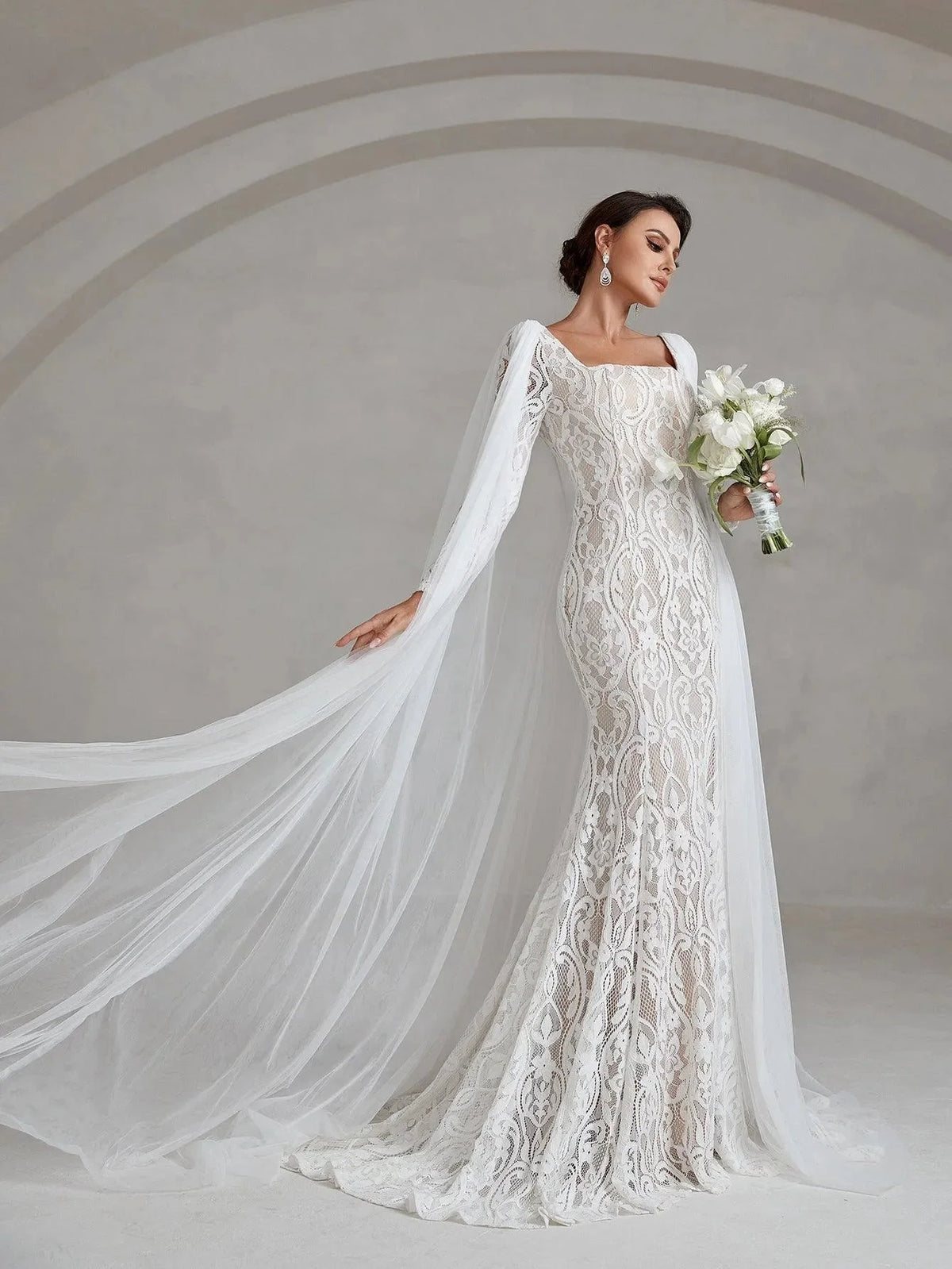 Amelia - Elegant Mermaid Lace Wedding Dress Cape