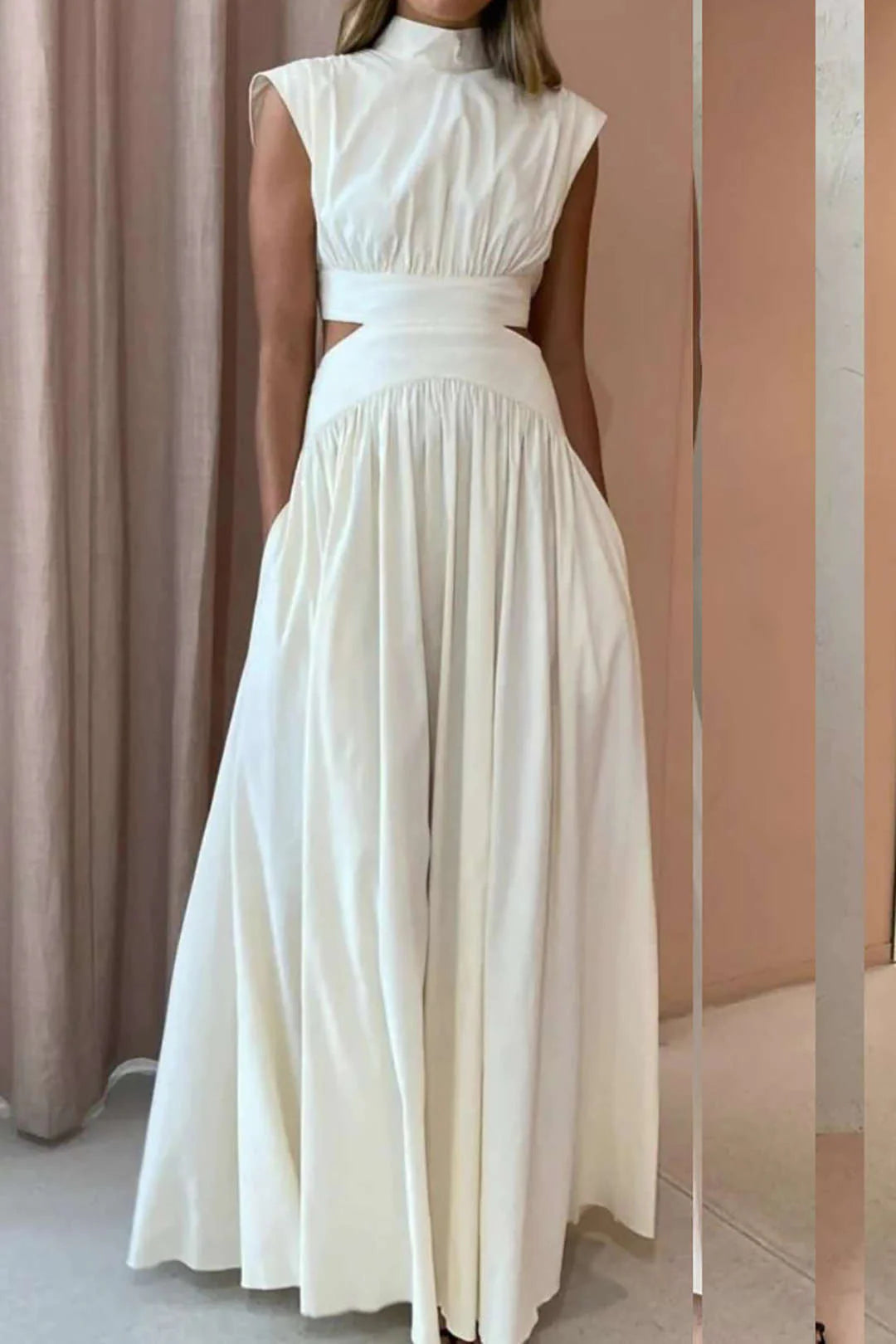 Adeline - Mock Neck Cut Out Ruched Maxi Dress Women