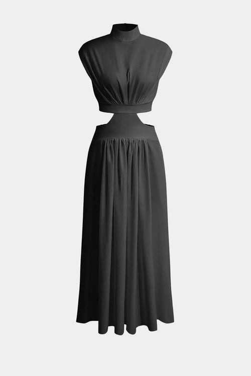 Adeline - Mock Neck Cut Out Ruched Maxi Dress Women