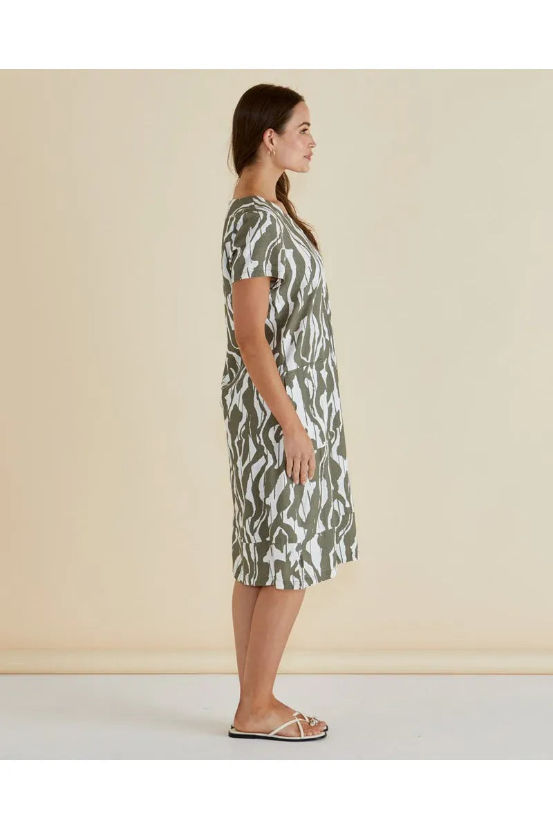 Zoe - Olive Geo Print Women’s Dress