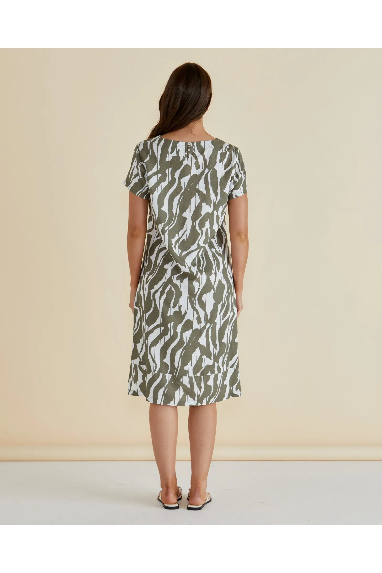 Zoe - Olive Geo Print Women’s Dress
