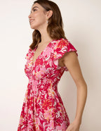 Evelyn - Tropical Print Flutter Sleeve Midi Dress