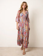 Audrey - Paisley Print V Neck Maxi Dress
