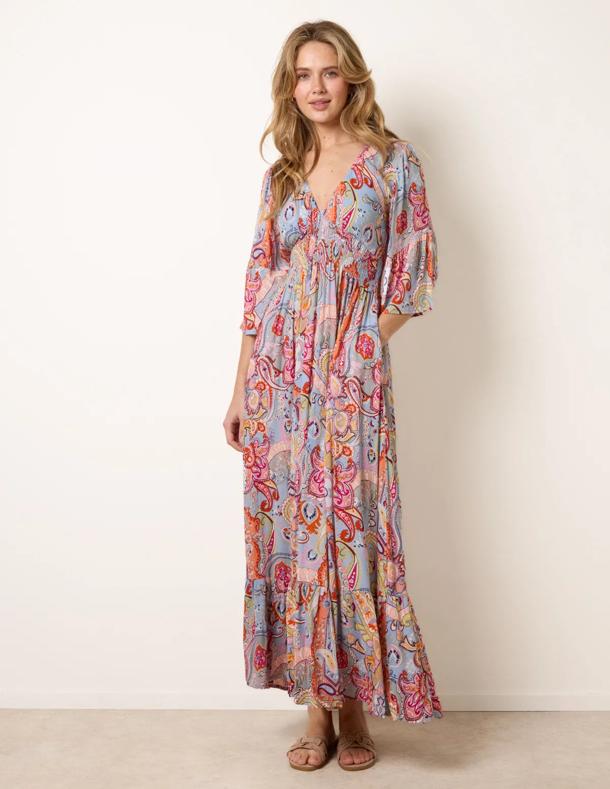 Audrey - Paisley Print V Neck Maxi Dress