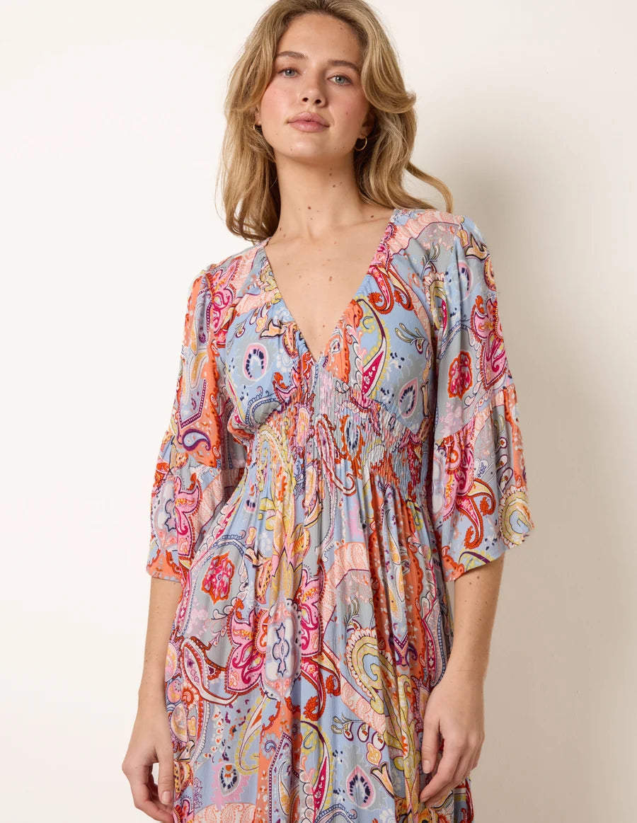 Audrey - Paisley Print V Neck Maxi Dress
