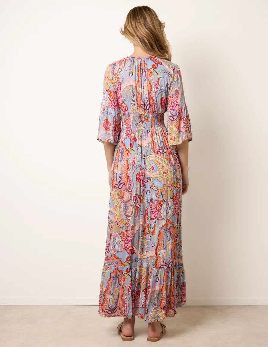 Audrey - Paisley Print V Neck Maxi Dress