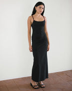Brianna - Black Red Rosette Elegant Maxi Dress