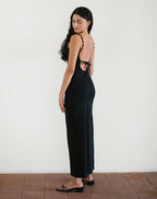 Brianna - Black Red Rosette Elegant Maxi Dress