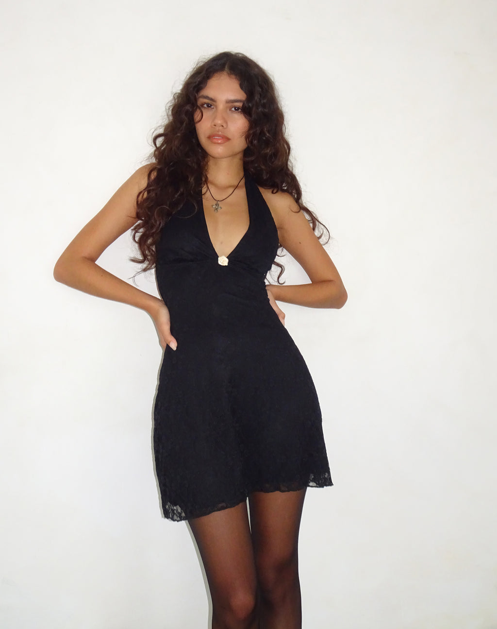 Aisha - Halterneck Lotus Detail Mini Dress Women