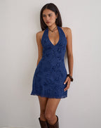 Aisha - Halterneck Lotus Detail Mini Dress Women