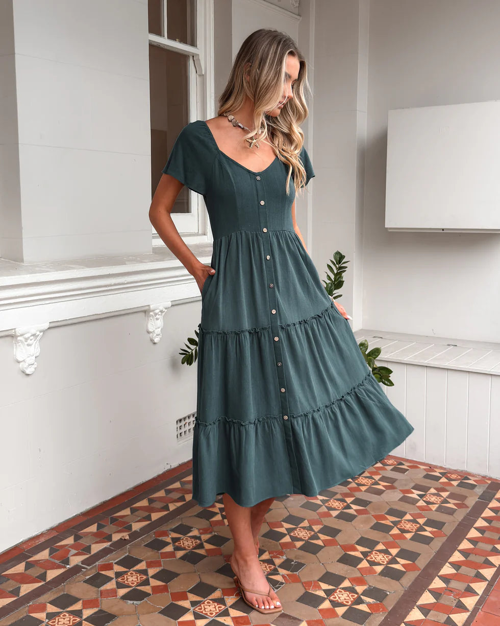 Alana - Celie Deep Green Midi Dress Women