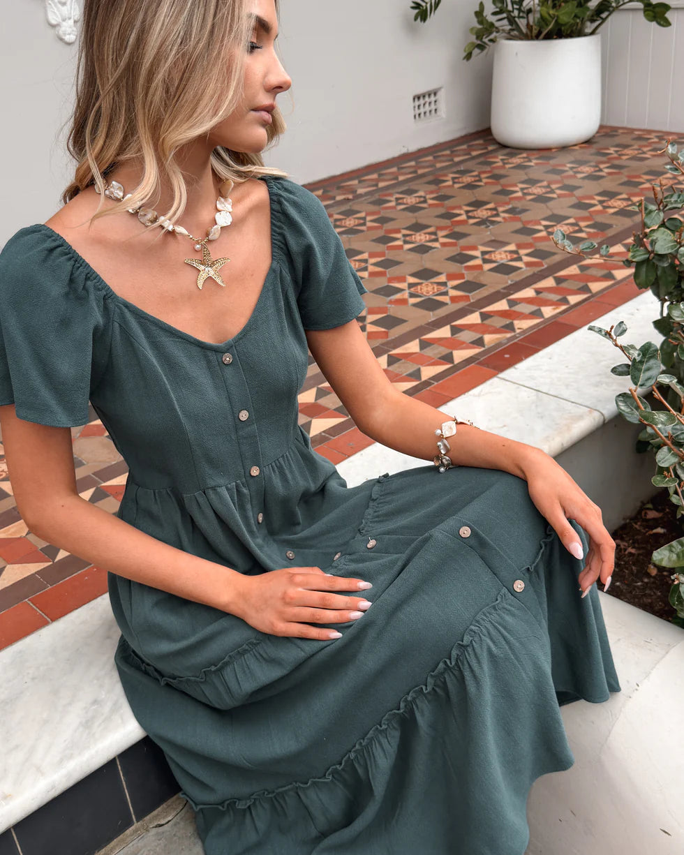 Alana - Celie Deep Green Midi Dress Women