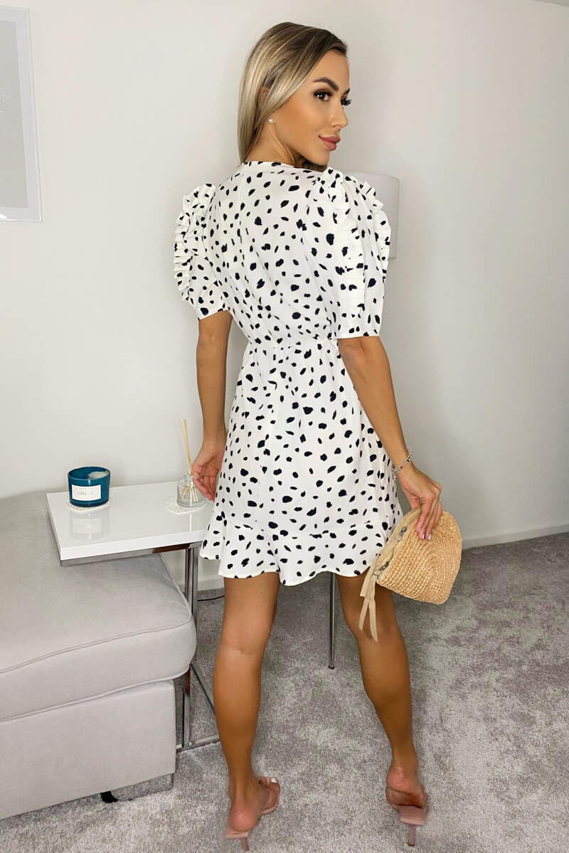 Lucy - Cream Printed Pleat Sleeve Wrap Dress