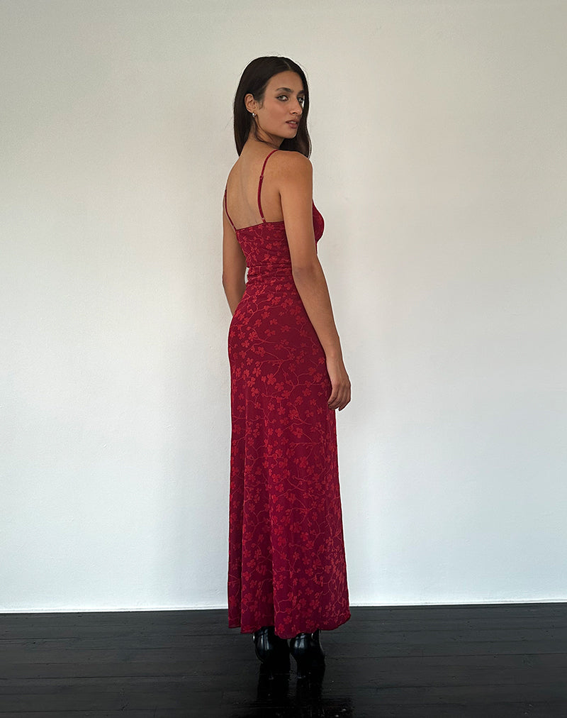 Bella - Red Floral Cami Maxi Dress Women
