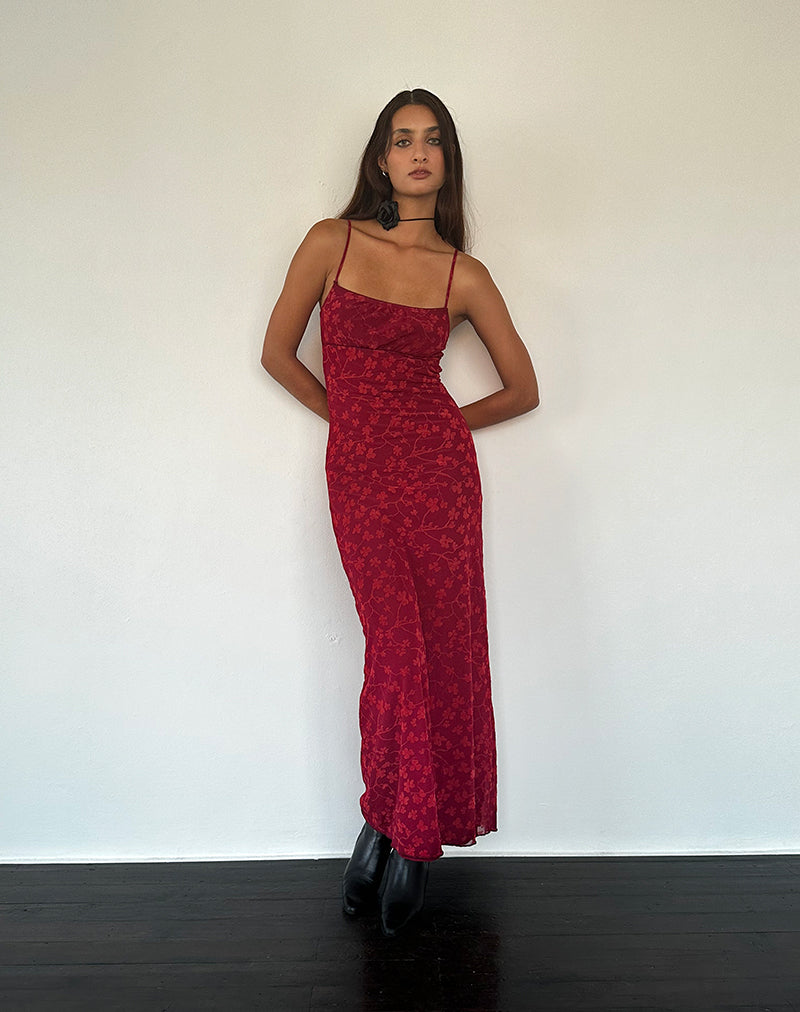 Bella - Red Floral Cami Maxi Dress Women