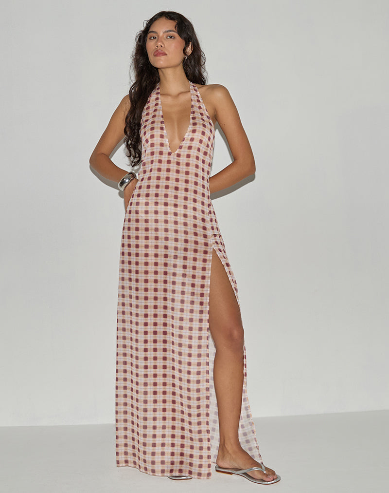 Bonnie - Blurred Check Elegant Maxi Dress