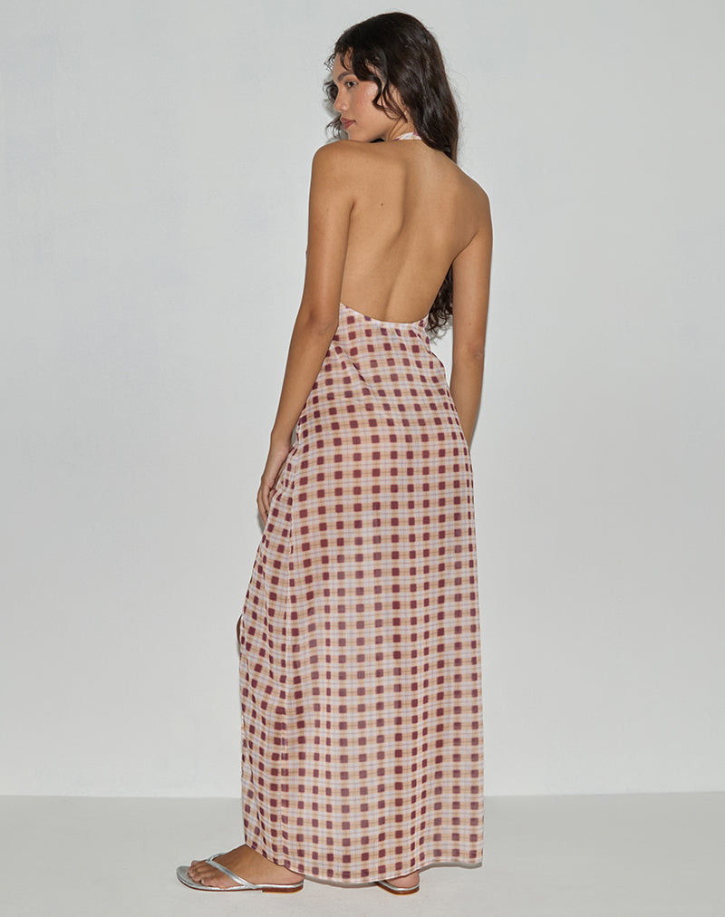 Bonnie - Blurred Check Elegant Maxi Dress