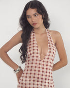 Bonnie - Blurred Check Elegant Maxi Dress