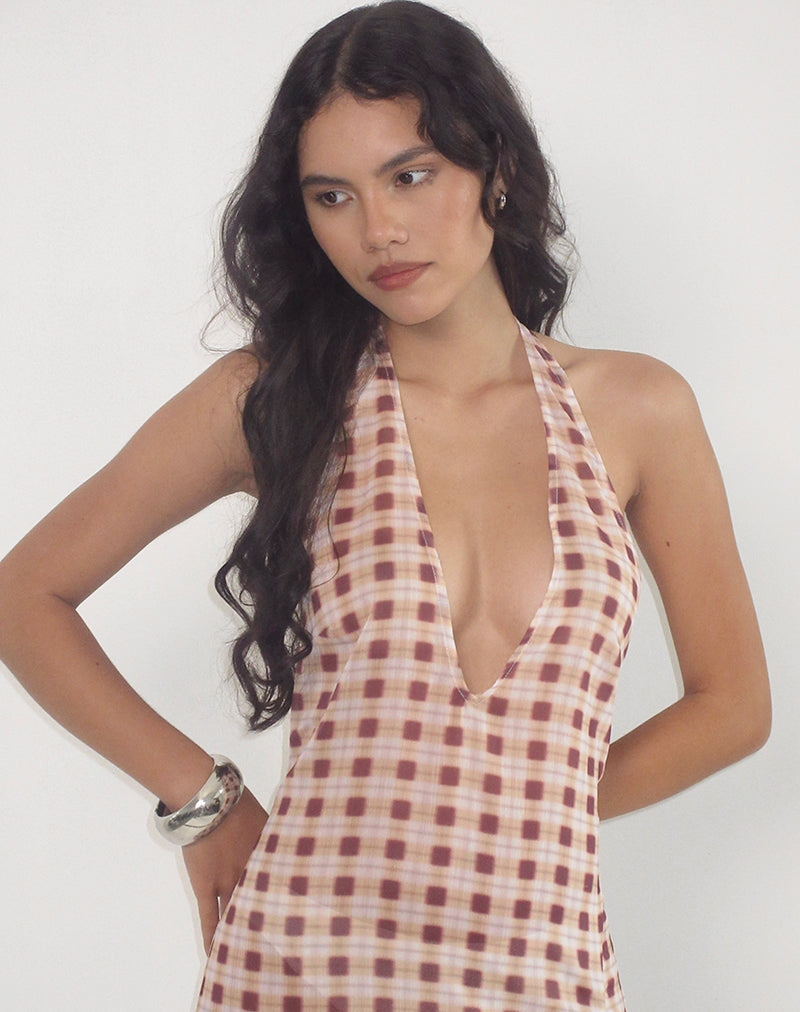 Bonnie - Blurred Check Elegant Maxi Dress