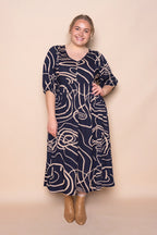 Asha - Navy Elegant Midi Dress Women