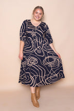 Asha - Navy Elegant Midi Dress Women