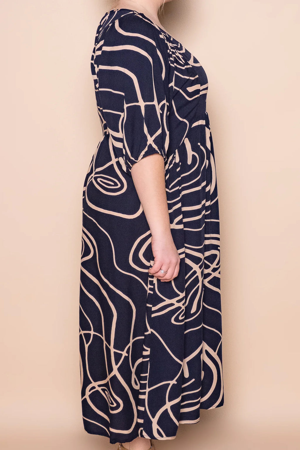 Asha - Navy Elegant Midi Dress Women
