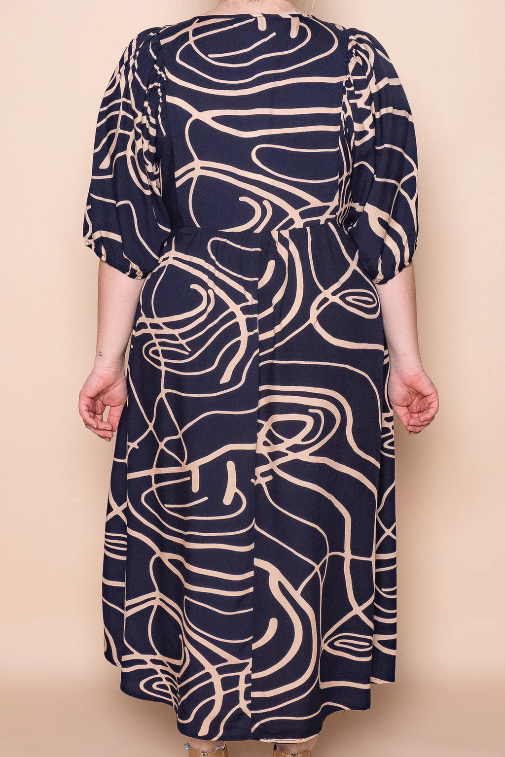 Asha - Navy Elegant Midi Dress Women