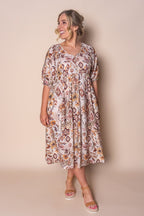 Athena - Mocha Multi Elegant Midi Dress Women