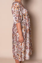 Athena - Mocha Multi Elegant Midi Dress Women
