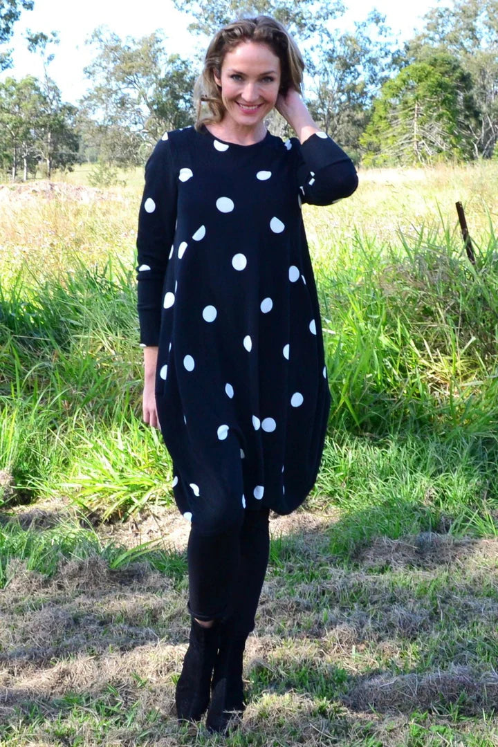 Donna - White Spots Cocoon Fleece Tunic Dress Women
