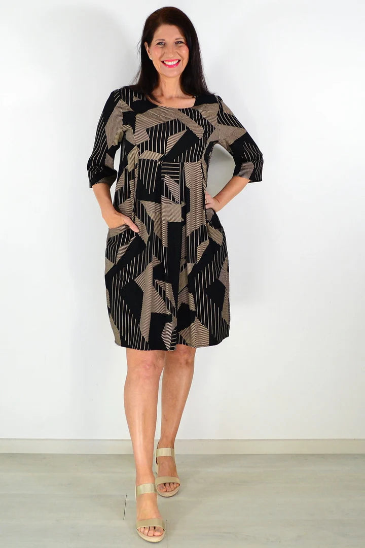 Wendy - Black Mocha Elegant Tunic Dress for Women