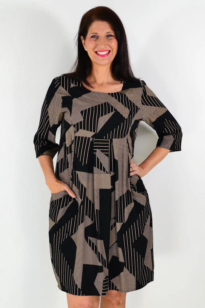 Wendy - Black Mocha Elegant Tunic Dress for Women