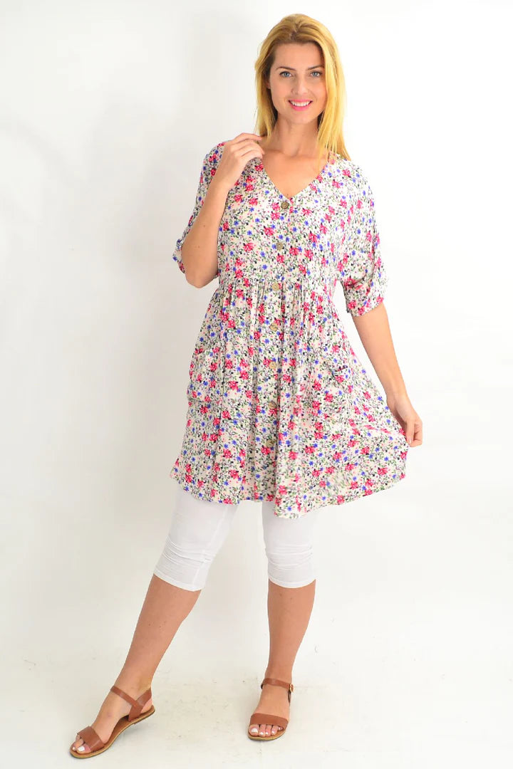 Harper - Cream Button Pocket Tunic Dress Style