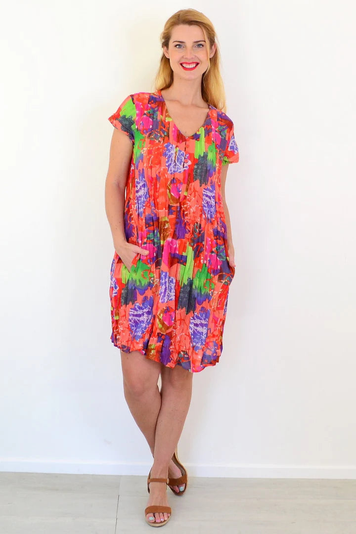 Chloe - Pink Tropical Cap Sleeve Tunic Dress