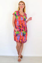 Chloe - Pink Tropical Cap Sleeve Tunic Dress