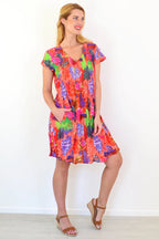 Chloe - Pink Tropical Cap Sleeve Tunic Dress