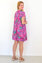 Chloe - Pink Tropical Cap Sleeve Tunic Dress