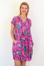 Chloe - Pink Tropical Cap Sleeve Tunic Dress